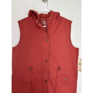 MODA GOODS NEW Vest Womens L Rust Drawstring Hood Pockets Hike Spring Active